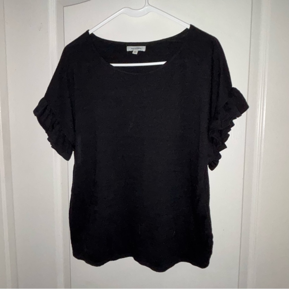 Max Studio Black Short Sleeve Top with Ruffles